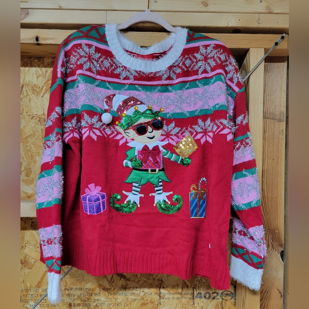 Blizzard Bay NWOT Elf Christmas‎ Ugly Sweater Woman Size Large